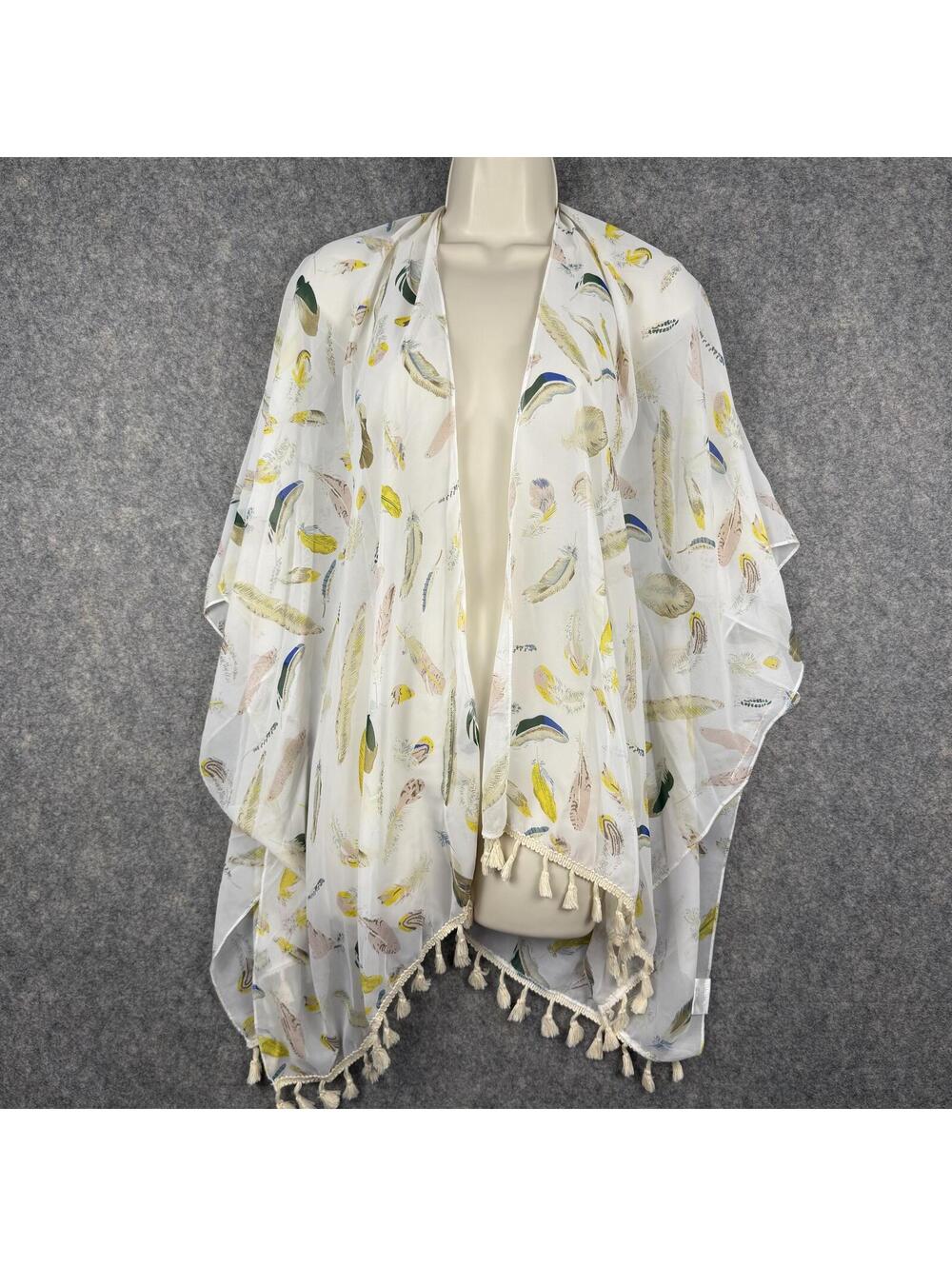 2 Chic Duster Wrap White Feathers Tassel Trim One Size Forest Pixie Nature 444